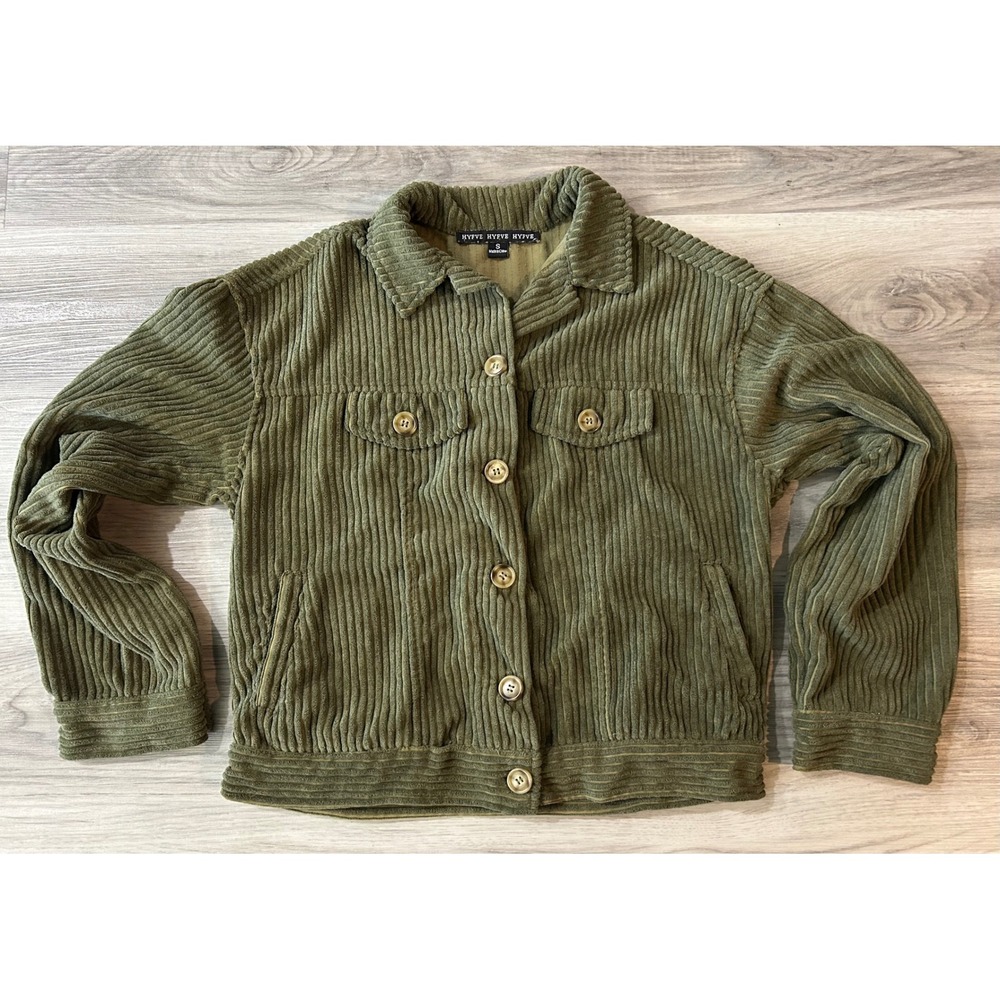 Hyfve Womens Corduroy Button Down Shacket Jacket S Olive Green